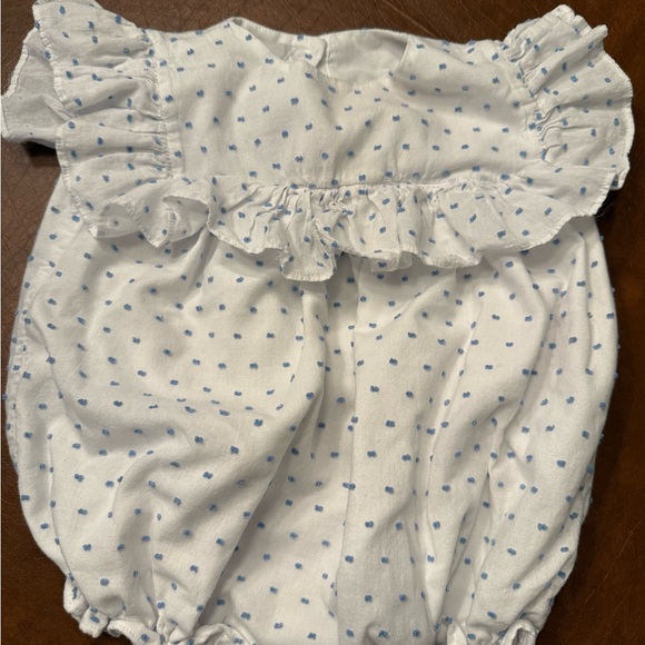 cecil and Lou Other - White and Blue Polka Dot Baby Romper